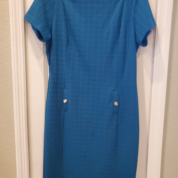 Stella & Julie Square Neckline Knee Length Dark Teal Blue Dress Size 14 - Picture 4 of 5